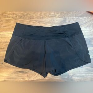 Black Lululemon Run Times Shorts 4” inseam.